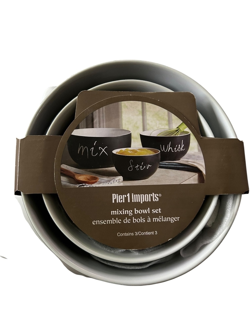 Pier 1 Imports 3 Pc Black Ceramic Mixing Bowl Set Nesting New Kitchen Gift